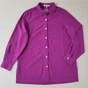 TravelSmith Women's Microsuede Raspberry Plum Big Shirt Button-Down
